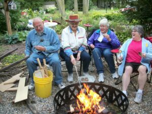 Neighbors and friends enjoying smores